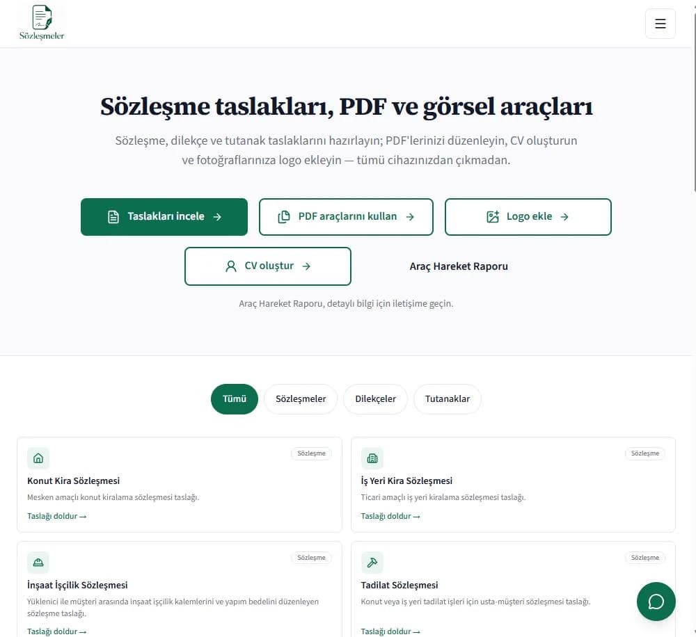 Sözleşmeler uygulaması ekran görüntüsü