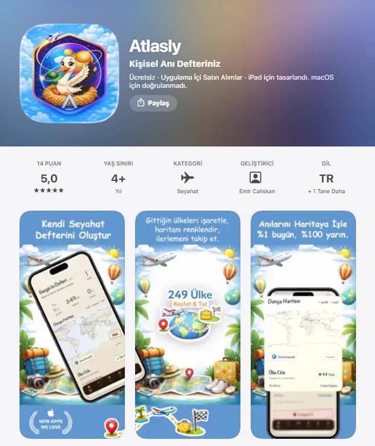 Atlasly uygulaması ekran görüntüsü