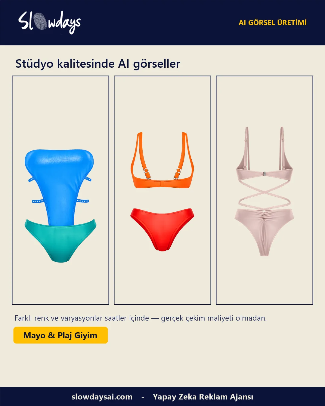 Mayo & Plaj Giyim — AI ile üretilmiş ürün görselleri örneği